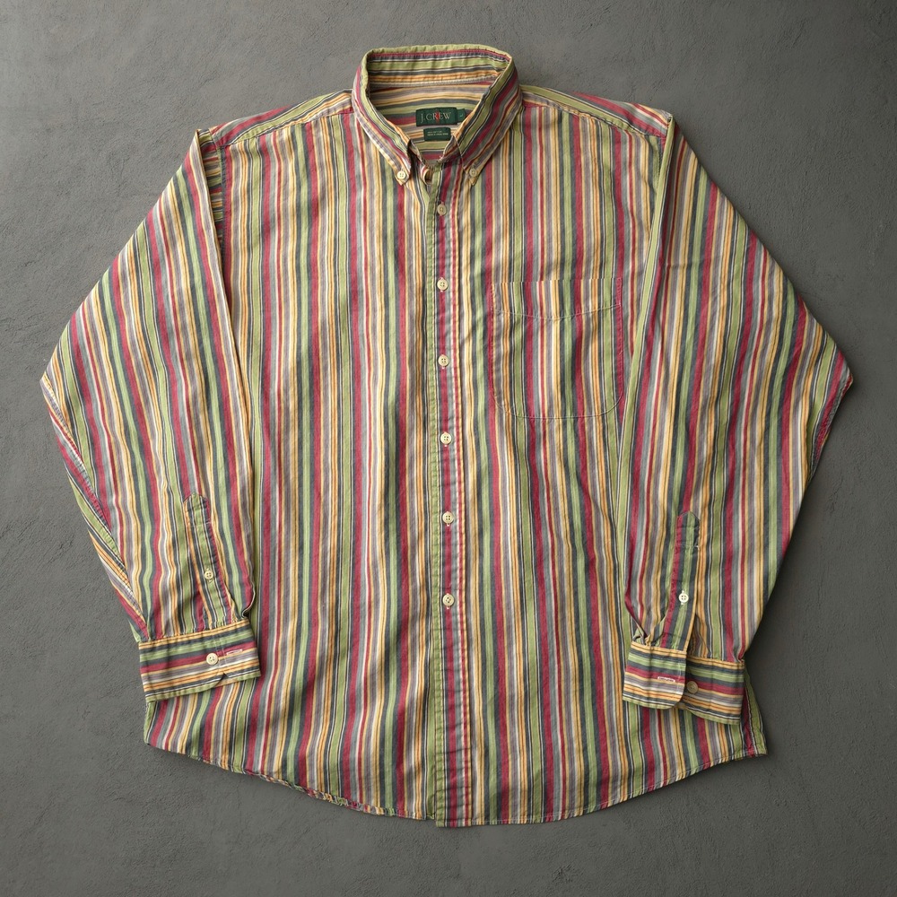 Vintage 90s J.Crew Multicolor Striped Button Up Shirt Large Long Sleeve
